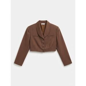 Crocodile Brown Wool Blend Cropped Blazer Jacket Size S Vintage 90s Earth Tones